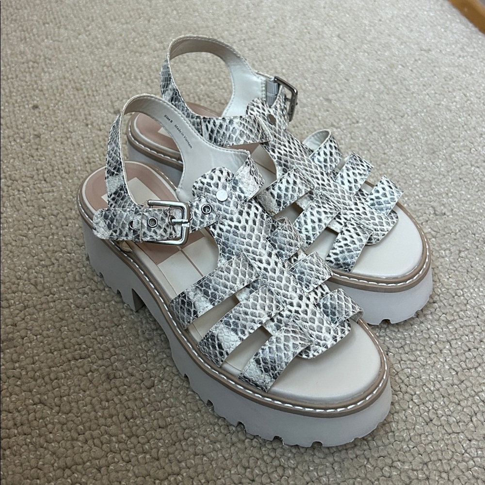 Dolce Vita Latice Sandals Grey White Embossed Leather - Picture 2 of 4